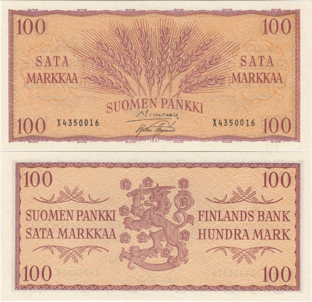 100 Markkaa 1957 X4350016 kl.9
